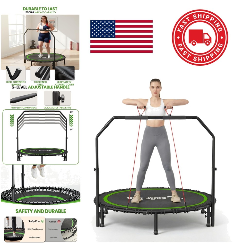 50 Inch Indoor Trampoline with Safety Features and Resistance Bands for Exercise