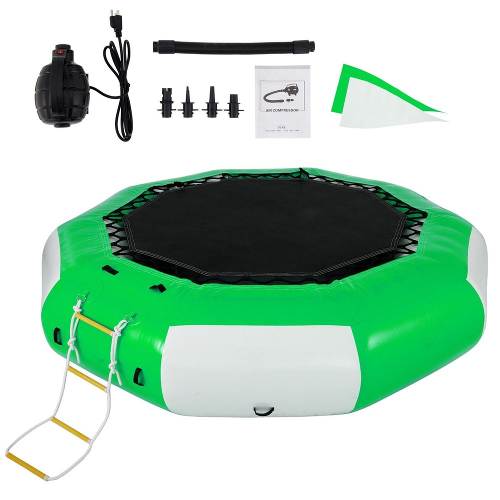 10ft Pool Lake Water Trampoline 880lb Max Weight with Ladder Green White