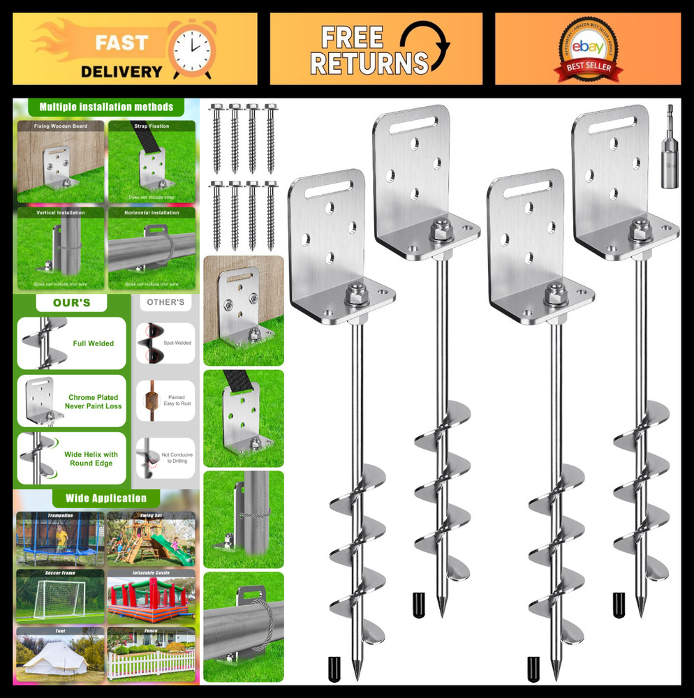 18″ 24″ Ground Screw Anchors – 2/4/6 Pack for Trampolines, Sheds, Tents & More