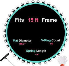 Trampoline Replacement Mat, Fit 12/14/15 Ft round Trampoline with 72/84/96 V-Hoo