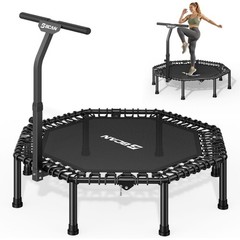 FED Fitness 51″ Octagonal Rebounder Trampoline for Adults w Handle and Bungees