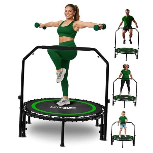 Rebounder Trampoline for Adults with Bar and Elastic Bands, 450/550 40″ Green