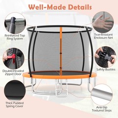 10FT Outdoor Trampoline w/Safety Enclosure Net Anti-Rust Galvanized Steel Frame