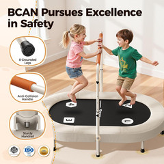 56IN 2-Person Kids Trampoline, Safe-Elastic Band Foldable Frame Trampoline for K