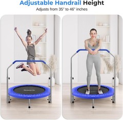 40″ Foldable Mini Trampoline Compact Fitness Trampoline with Foam Handle 220lb