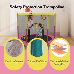 72″ Trampoline for Kids with Net Toddler Trampoline Basketball Hoop Dart Board