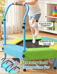 Toddler Trampoline for Kids with Foam Handle, Anti-Tilt Frame & Thick Padded Spr