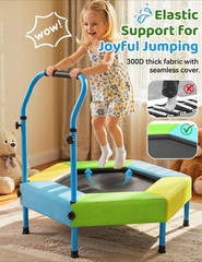 Toddler Trampoline for Kids with Foam Handle, Anti-Tilt Frame & Thick Padded Spr