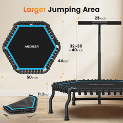 50″ Rebounder Trampoline for Adults- 2026 Foldable Mini Trampoline with Bar- Exe