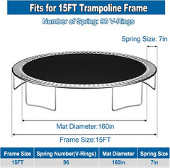 12FT 14FT 15FT Trampoline Mat Replacement, Fits 5.5″ Springs 72 80 V-Hooks round