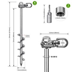 Insaga 14″/24″ Ground Anchors with a Hex Head and 360° Swivel Adjustment (4Pa…
