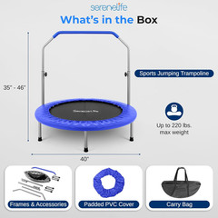 Serenelife 40″ Foldable Mini Trampoline for Adults – Compact Fitness Rebounder w