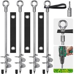 Heavy Duty Ground Anchors with Straps – 30” Screw in Earth Anchor Kit, 4 Pac…