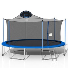 16ft Large Outdoor Trampoline with Basketball Hoop Safety Net for Kids & Adult