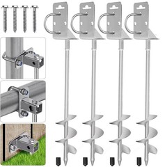 4 Pack Ground Anchors Screw in Shed Earth Anchor Stakes Set with Brackets &Drill
