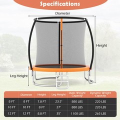10FT Outdoor Trampoline w/Safety Enclosure Net Anti-Rust Galvanized Steel Frame