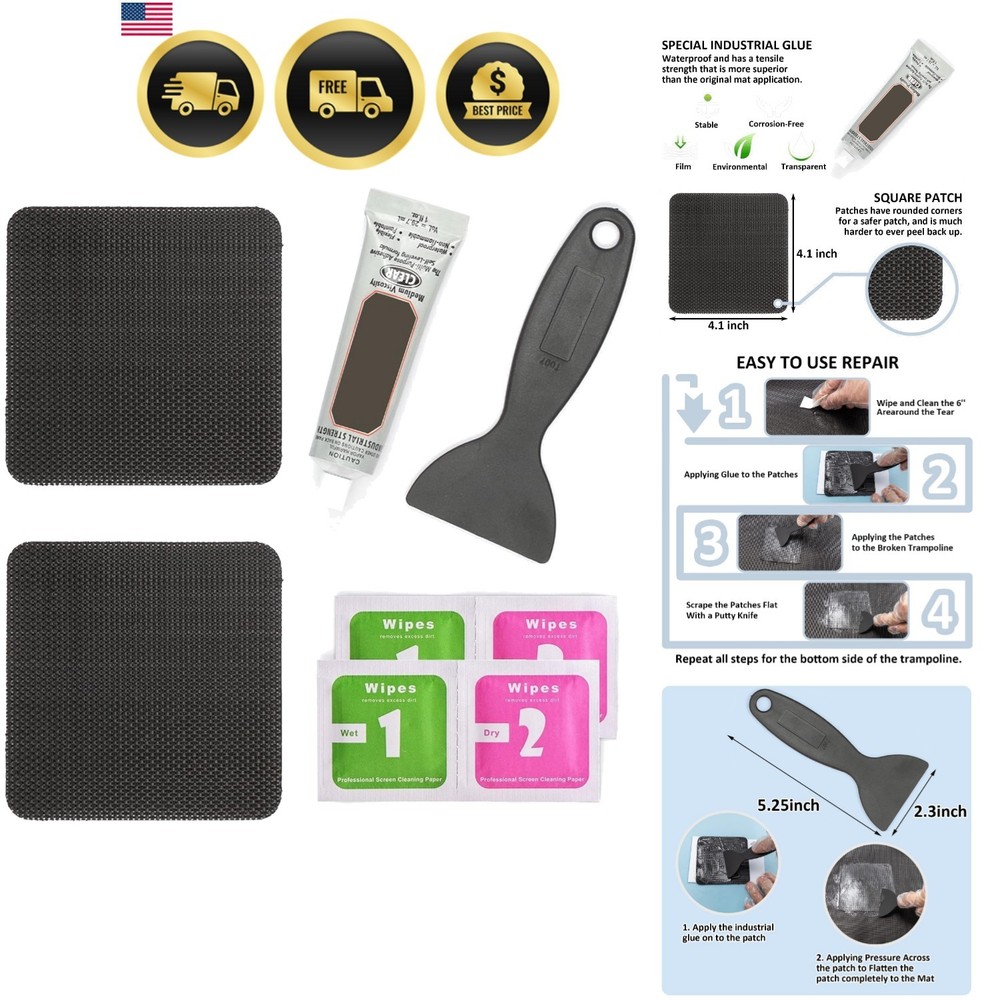 Hareyou Trampoline Patch Repair Kit 4″X 4″ Square On Patches | Repair Trampol…