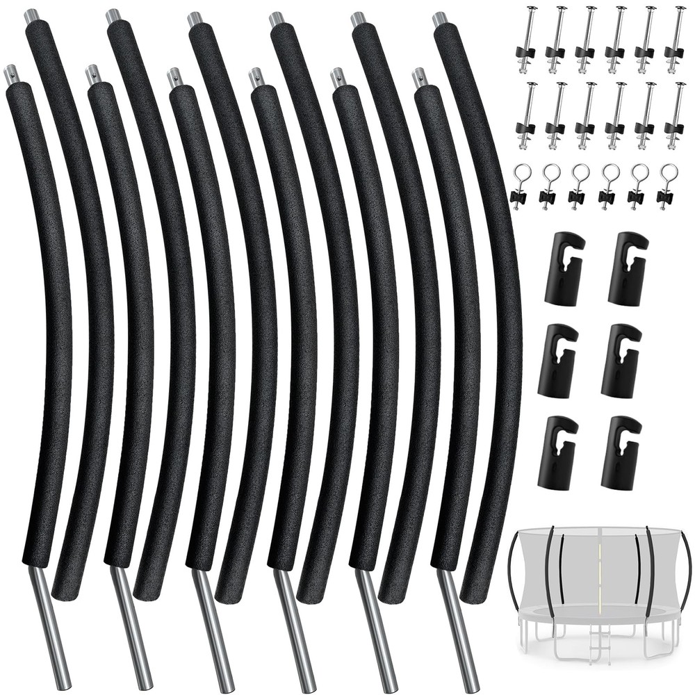 6 Pcs Trampoline Curved Poles with Plastic Tube Cap, Foam Tubes Padding, Moun…