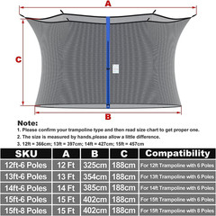 Trampoline Replacement Safety Net for 6 Straight Poles round Frame Trampolines,