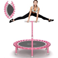 Foldable Mini Trampoline Indoor Workout Equipment Adjustable T-Bar Adults Kids