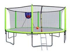15ft Trampoline with Basketball Hoop, Inflator & Ladder, Green