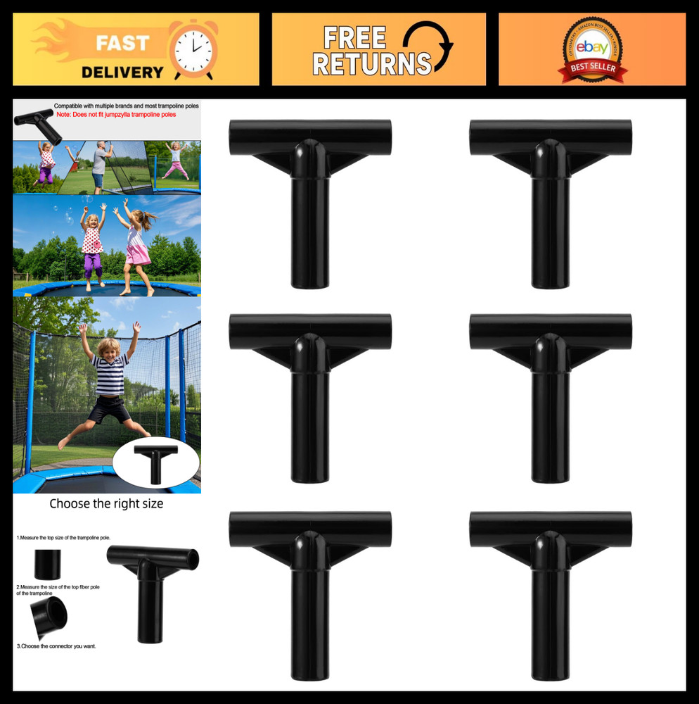 6pcs Trampoline Pole Covers & T-Tube Connectors, Black Plastic End Caps for Net