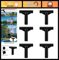 6pcs Trampoline Pole Covers & T-Tube Connectors, Black Plastic End Caps for Net