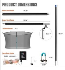 6PCS Trampoline Replacement Poles and 14FT Trampoline Net with Solar Lights