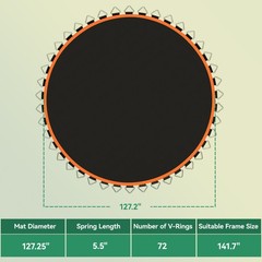 Trampoline Mat with 72 V-Hooks, Fits 12′ Trampoline, Orange