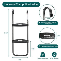 Trampoline Ladder W/ Horizontal & Wide Steps Universal Hook Steel 220 Lbs