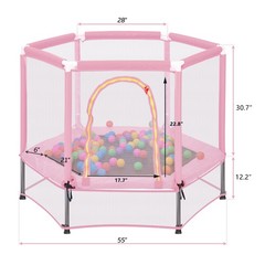 55” Toddlers Trampoline w/ Safety Enclosure Net and Balls Kids Mini Trampoline