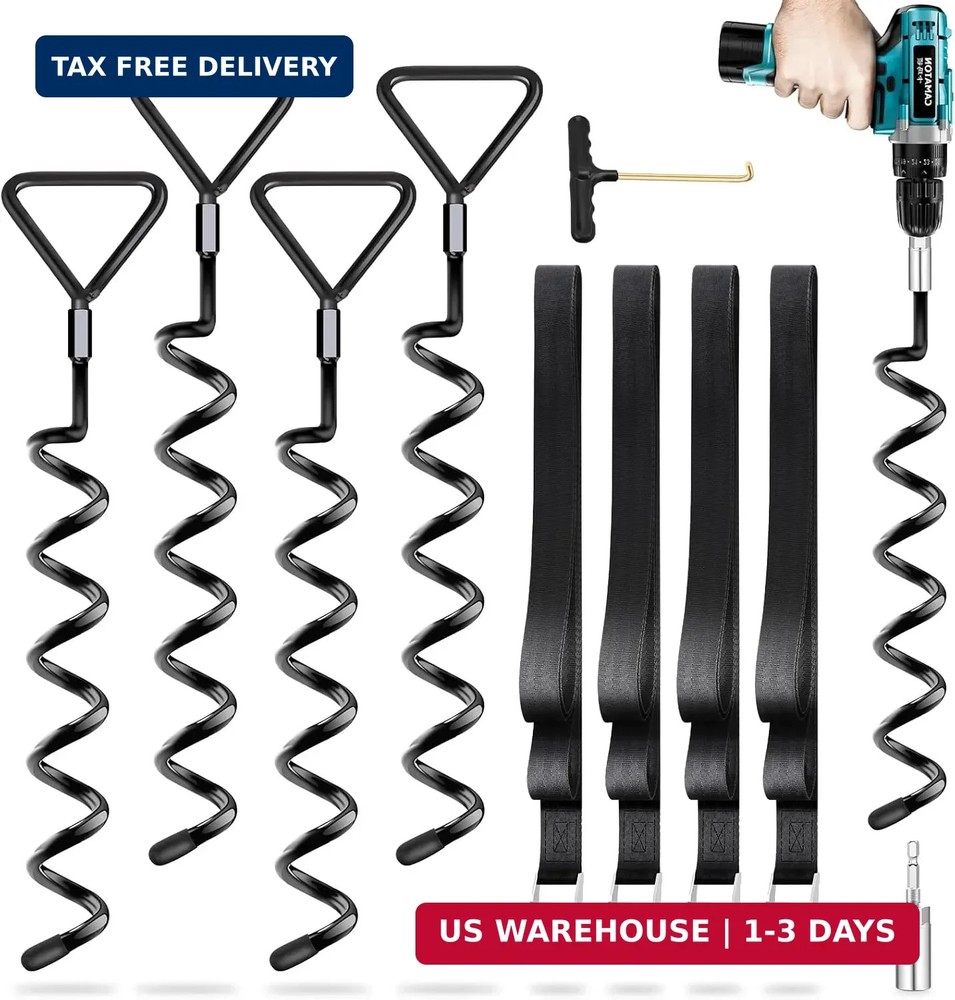 Trampoline Stakes 4 Pack – Heavy Duty Trampoline Anchors Kit – Screw In Ground A
