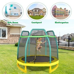 7FT Kids Trampoline W/ Spring Pad Safety Enclosure Net Indoor Outdoor Heavy Duty