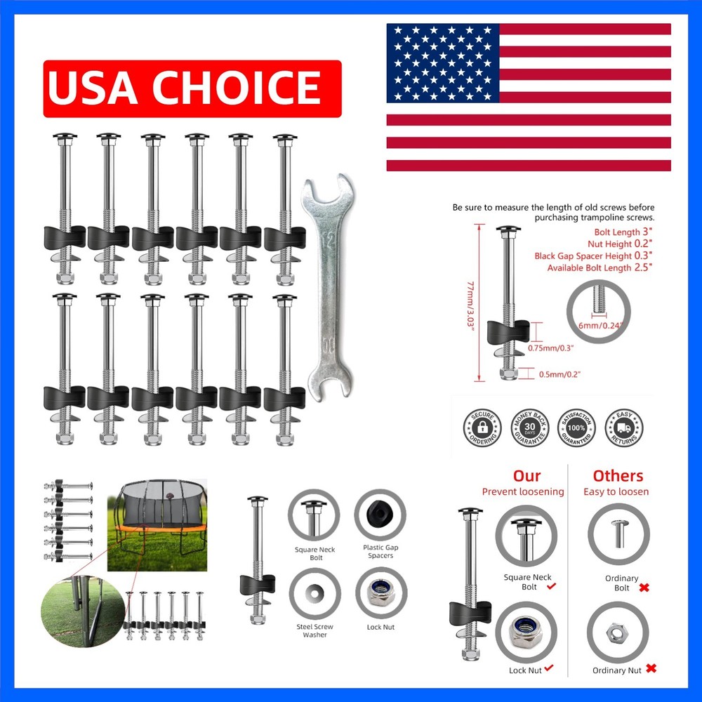 12 PCS Trampoline Screws, Long Screw Trampoline Replacement Parts, Anti-Loose…