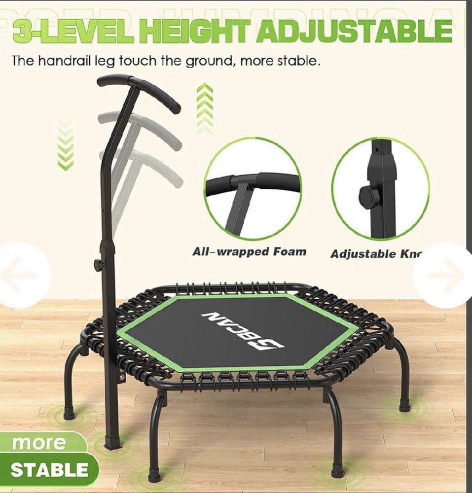 BCAN 48 “Octagonal Fitness Rebounder, Mini Trampoline, Max 450lbs, With Handle