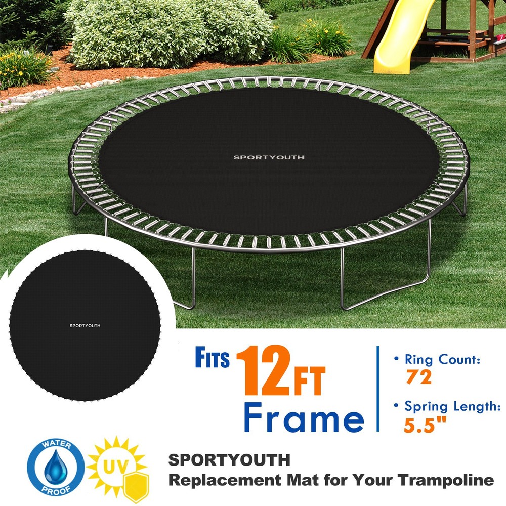 Replacement Trampoline Mat Jumping Pad 72 Rings Fit 12FT Round Frame 5.5″ Spring
