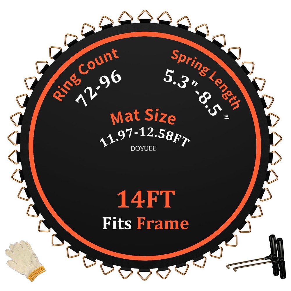 Black Replacement Trampoline Mat Fits 14ft Frame 72 V-Ring 6.5″-7″ Spring Length