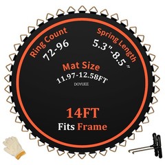 Black Replacement Trampoline Mat Fits 14ft Frame 72 V-Ring 6.5″-7″ Spring Length