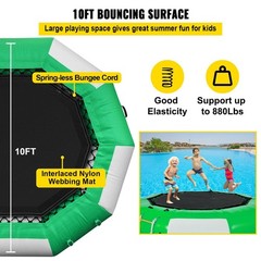 10ft Outdoor Water Trampoline 880lb Bounce Capacity with Ladder Green White