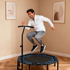 48in FoldableRebounderTrampoline Adjustable Handlebar 450lbs Bungee Quiet Cardio