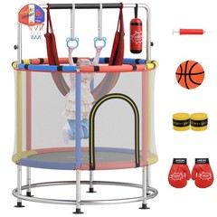 6-in-1 Kids Trampoline Combo 55″ Toddler Play Activity Center w/Hammock Red