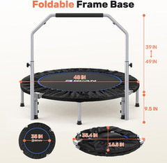SP2 40/48″ Foldable Mini Trampoline Max Load 330Lbs/440Lbs, Fitness Rebounder wi