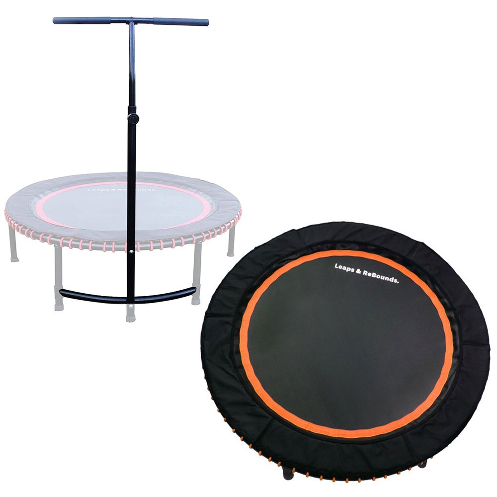 LEAPS & REBOUNDS 48″ Adjustable Stability Bar w/ 48″ Fitness Trampoline, Orange