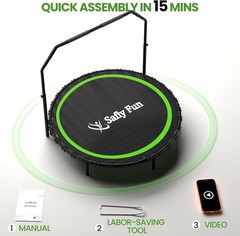 50 Inch Indoor Trampoline with Safety Features and Resistance Bands for Exercise
