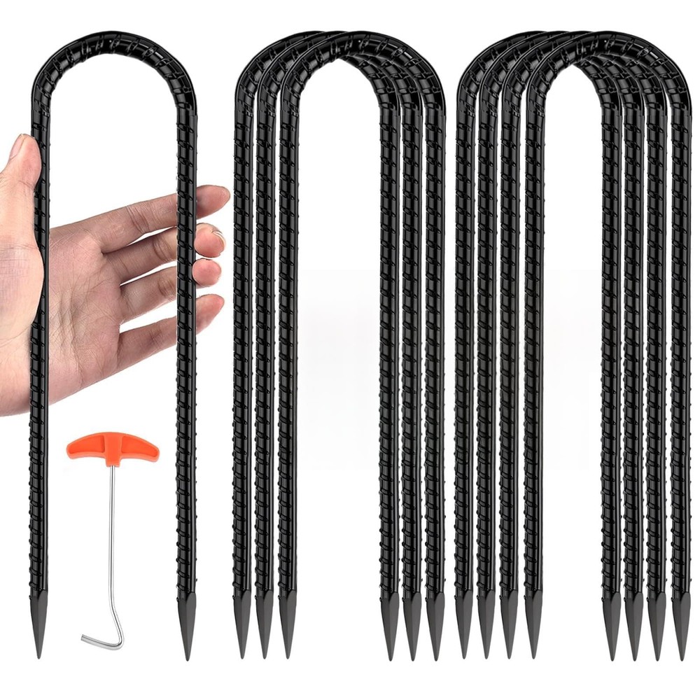 12″ Trampoline Ground Wind Stakes Anchors High Wind Heavy Duty,16 Pack U-Shap…