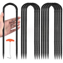 12″ Trampoline Ground Wind Stakes Anchors High Wind Heavy Duty,16 Pack U-Shap…