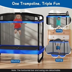 Trampoline Kids 70” Toddler Rebounder W/ Detachable Swing Horizontal Bar