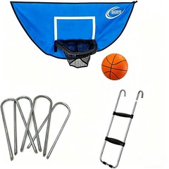 Trampoline Accessory Kit with Basketball Game, 4 Windstakes & Wide Step Ladder