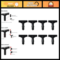 Trampoline Pole Covers & T-Tube Connectors – 8 Pack Black Plastic Caps for Safet