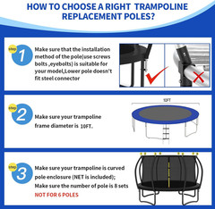 10Ft 8 Pcs Trampoline Curved Poles Replacement with Enclosure Net, Trampoline Cu